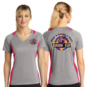 JCUP23/Sport Tek Ladies Heather Colorblock Contender VNeck Tee/LST361/