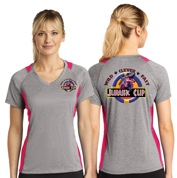 JCUP23/Sport Tek Ladies Heather Colorblock Contender VNeck Tee/LST361/