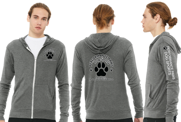 PERFPAWS/Unisex Triblend Lightweight Full Zip Hooded Long Sleeve Tee/3939
