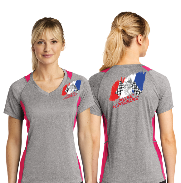 PROJ/Sport Tek Ladies Heather Colorblock Contender VNeck Tee/LST361/