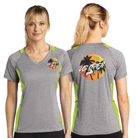 USO23/Sport Tek Ladies Heather Colorblock Contender VNeck Tee/LST361/