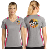 USO23/Sport Tek Ladies Heather Colorblock Contender VNeck Tee/LST361/