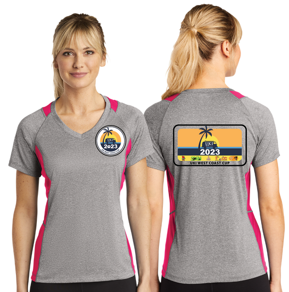 WCC23/Sport Tek Ladies Heather Colorblock Contender VNeck Tee/LST361/