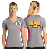 WCC23/Sport Tek Ladies Heather Colorblock Contender VNeck Tee/LST361/