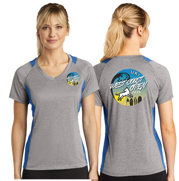 WCO23/Sport Tek Ladies Heather Colorblock Contender VNeck Tee/LST361/