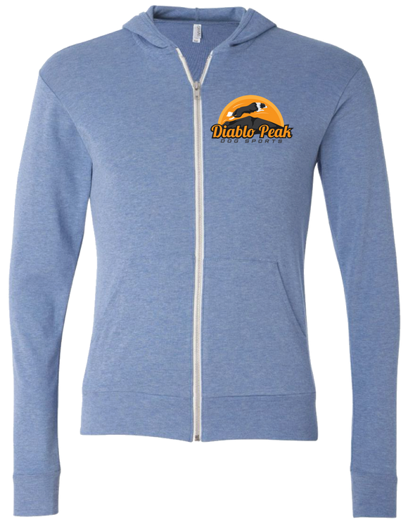 Diablo Peak Dog Sports Unisex Triblend Lightweight Full-Zip Hooded Long Sleeve Tee
