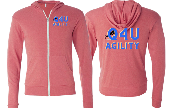 Q4U Agility Unisex Triblend Lightweight Full-Zip Hooded Long Sleeve Tee