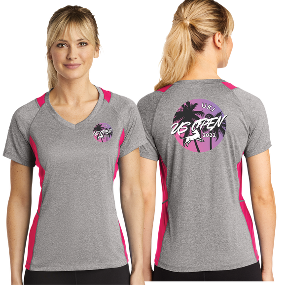 USO22/Sport Tek Ladies Heather Colorblock Contender VNeck Tee/LST361/