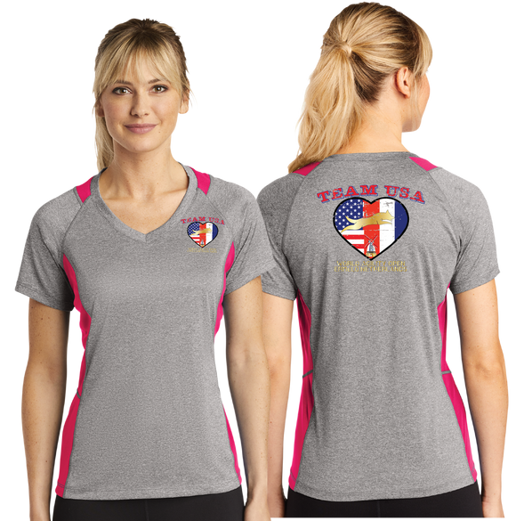 WAOF/Sport Tek Ladies Heather Colorblock Contender VNeck Tee/LST361/