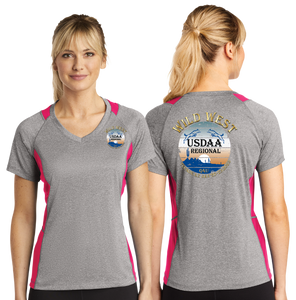 WWR23/Sport Tek Ladies Heather Colorblock Contender VNeck Tee/LST361/