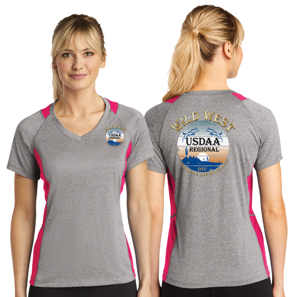 WWR23/Sport Tek Ladies Heather Colorblock Contender VNeck Tee/LST361/